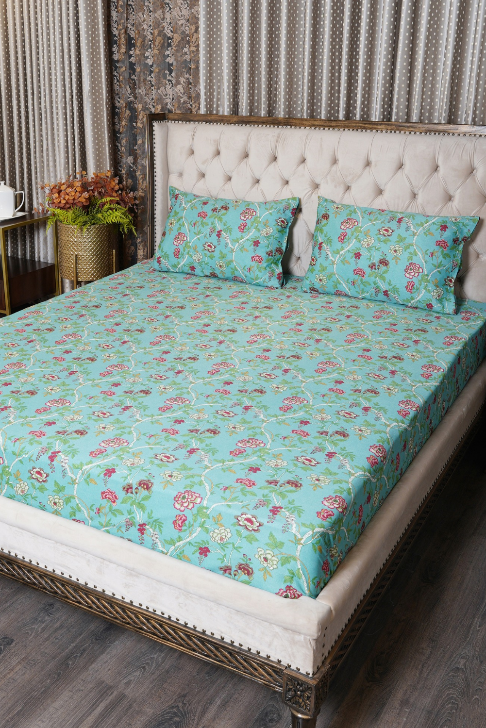 Bed Sheet - Teal Floral (Queen Size)