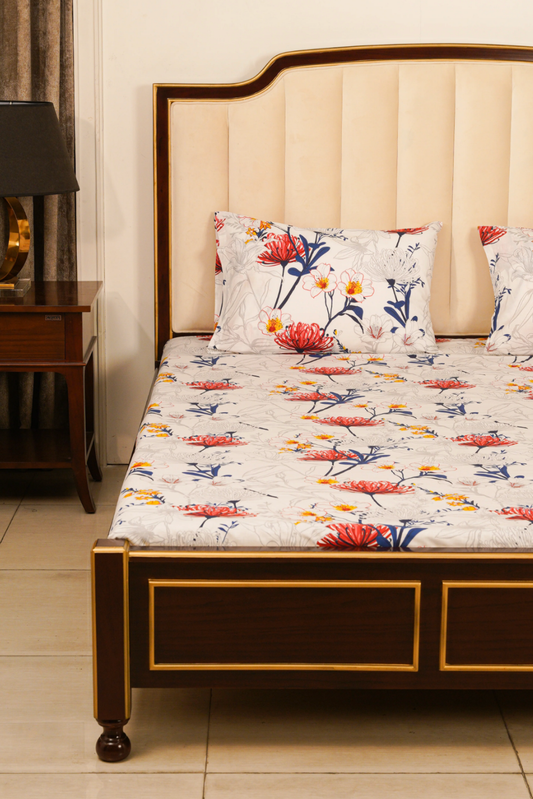 Bedsheets- White Floral (Queen Size)