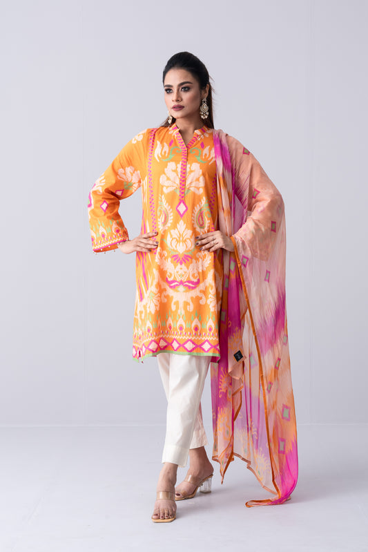 Mid-Length Relaxed Fit Lawn with Chiffon Dupatta - Two Piece