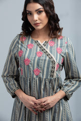 Angrakha-Style Printed Lawn Kurta - One Piece