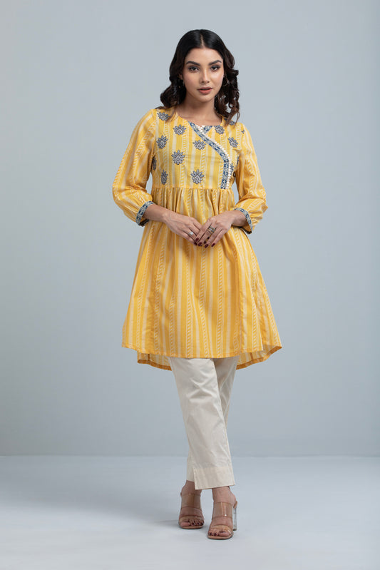 Angrakha-Style Printed Lawn Kurta - One Piece