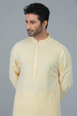 Regular Fit Schiffli-Embroidered Panjabi