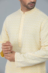 Regular Fit Schiffli-Embroidered Panjabi