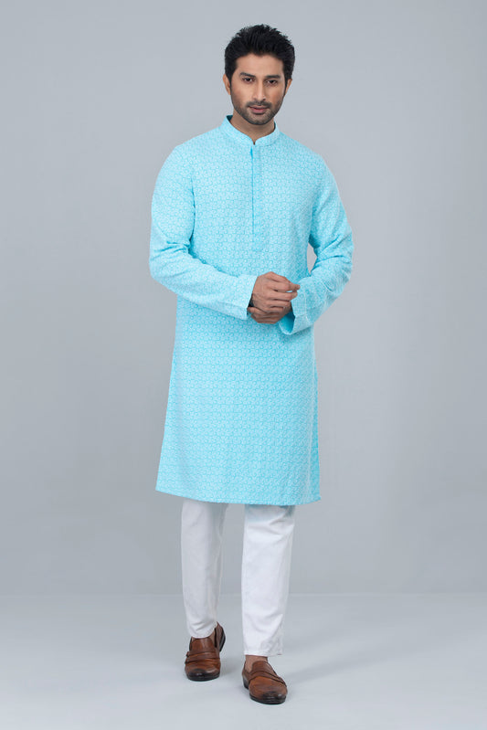 Regular Fit Schiffli-Embroidered Panjabi