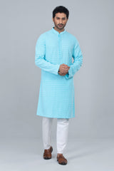 Regular Fit Schiffli-Embroidered Panjabi