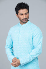 Regular Fit Schiffli-Embroidered Panjabi