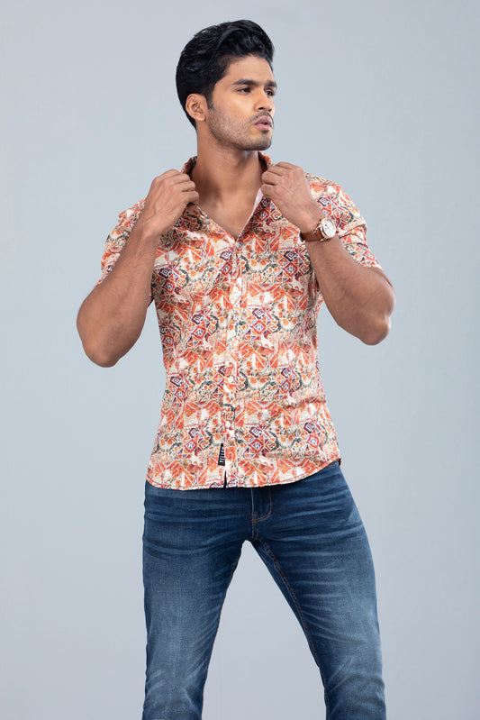 Men's Digital Printed Satin Casual Shirt