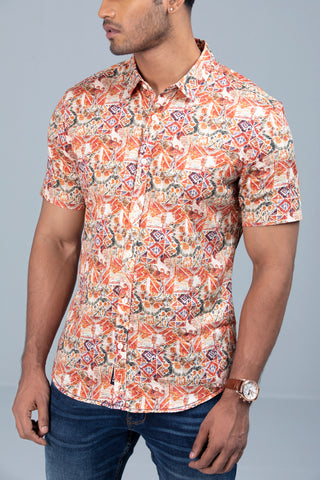 Men's Digital Printed Satin Casual Shirt