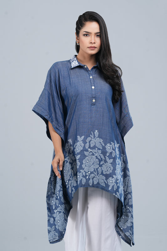 Kaftan-Style Denim One-Piece Ethnic Kurti