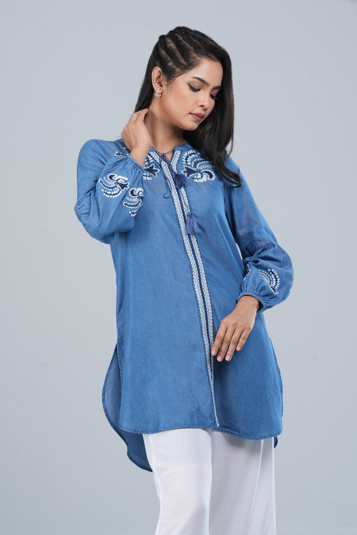 Short-Length Denim One-Piece Ethnic Kurti