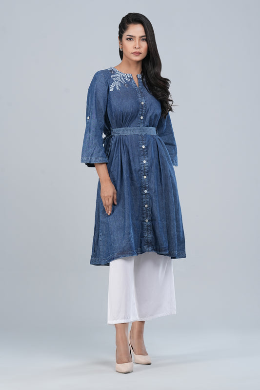 Long-Length Tencel Fabric Ethnic Kurta - One Piece