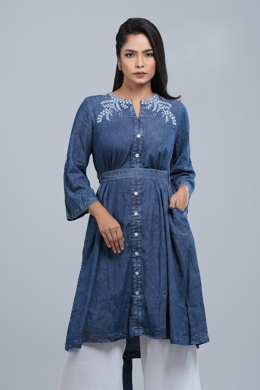 Long-Length Tencel Fabric Ethnic Kurta - One Piece