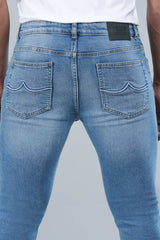 Skinny Fit Distressed Mid Blue Jeans