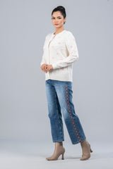 Short-Length Floral-Embroidered Cardigan