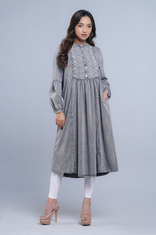 Denim Fabric Ethnic Kurta - One Piece