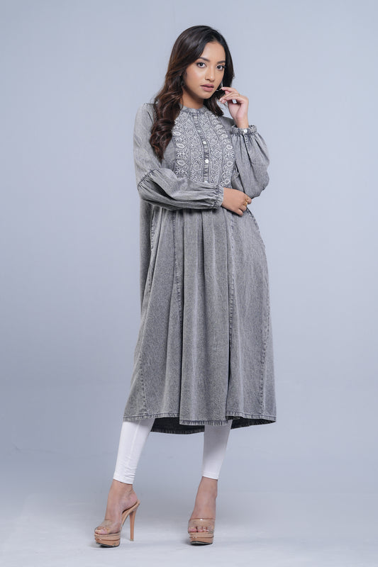 Denim Fabric Ethnic Kurta - One Piece