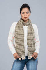 Geometric Jacquard Muffler with Contrast Pompoms