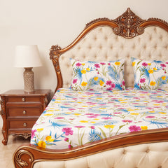 Bed Sheet - White Floral (Queen Size)