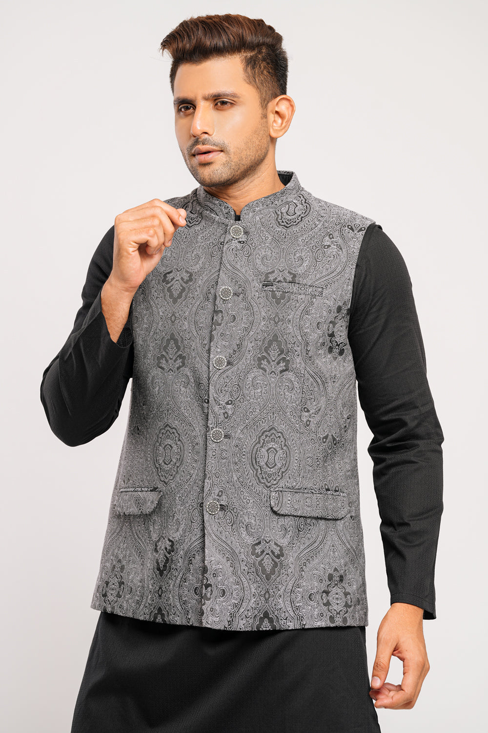 Semi-Formal Brocade Waistcoat with Decorative Buttons