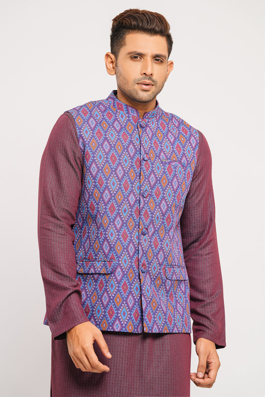 Regular Fit Geometric Printed Waistcoat