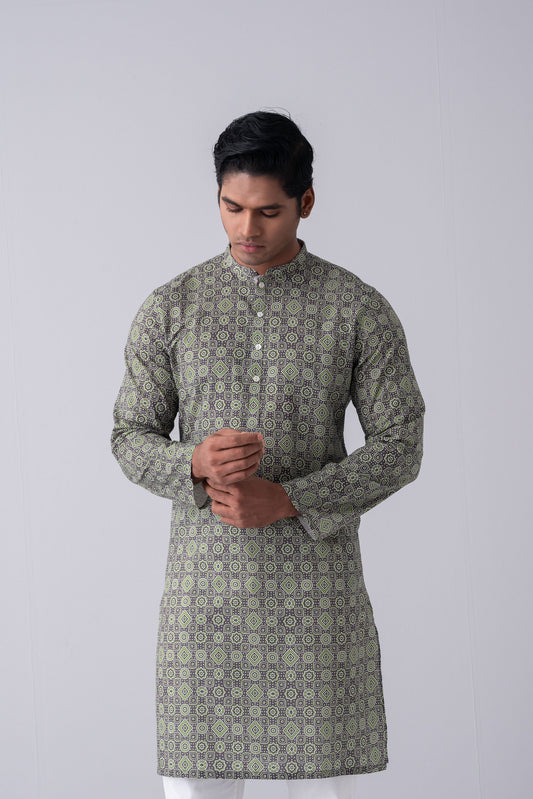 Slim Fit Ajrakh Printed Cotton Panjabi