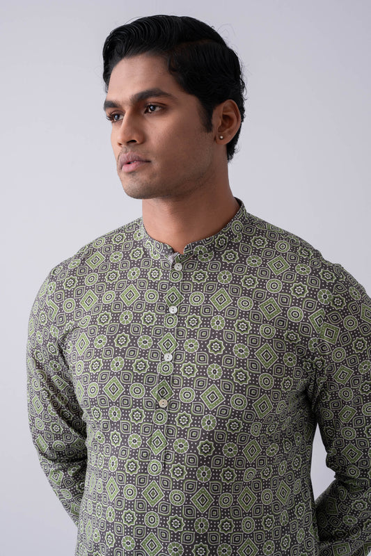 Slim Fit Ajrakh Printed Cotton Panjabi