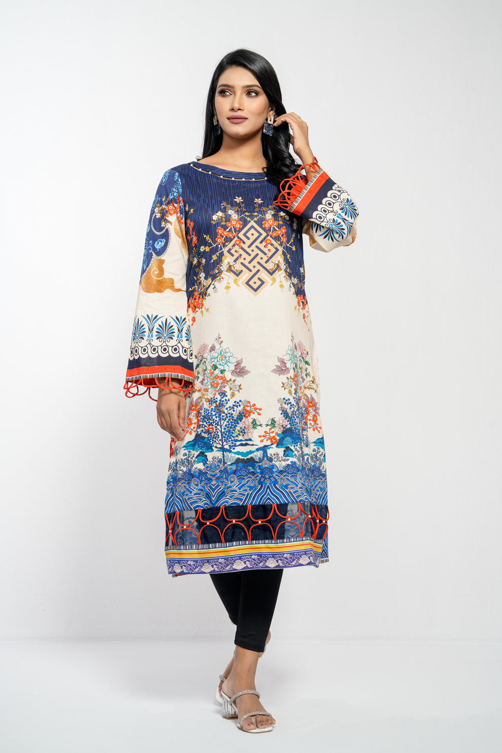 Long-Length Digital Printed Lawn Kurta - One Piece