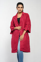 Relaxed Fit Suede Midi Bell Sleeve Blazer