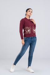 Short-Length Floral-Embroidered Cardigan