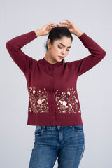 Short-Length Floral-Embroidered Cardigan