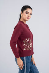 Short-Length Floral-Embroidered Cardigan