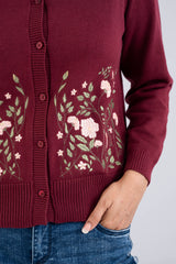 Short-Length Floral-Embroidered Cardigan