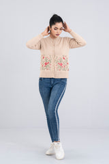 Short-Length Floral-Embroidered Cardigan