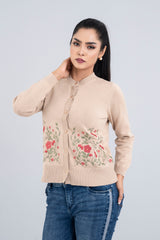 Short-Length Floral-Embroidered Cardigan