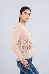 Short-Length Floral-Embroidered Cardigan