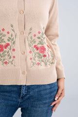 Short-Length Floral-Embroidered Cardigan