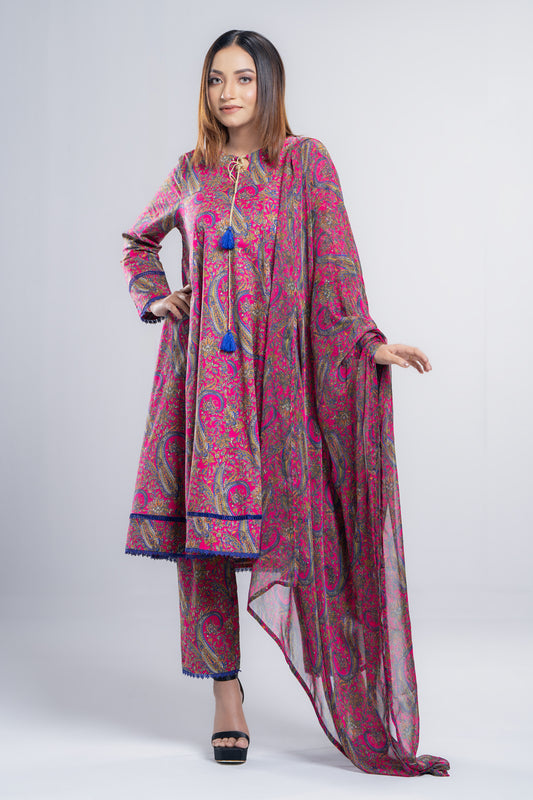 Ready-to-Wear Three Piece Lawn with Chiffon Dupatta