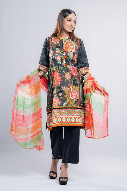 Ready-to-Wear Three Piece Lawn with Chiffon Dupatta