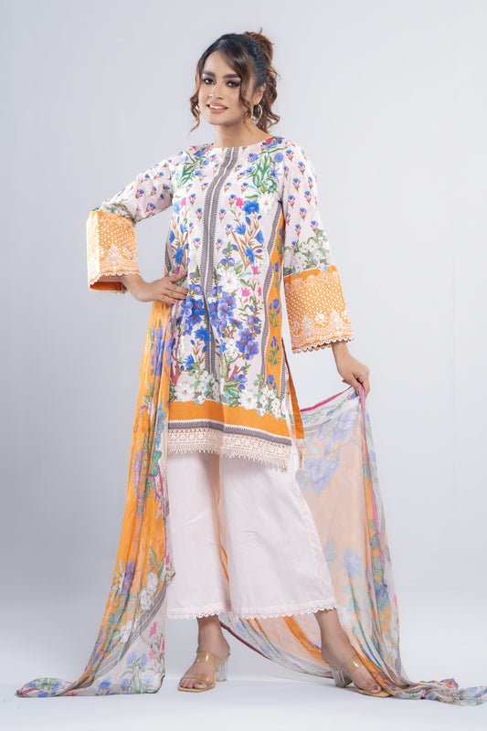 Ready-to-Wear Three Piece Lawn with Chiffon Dupatta