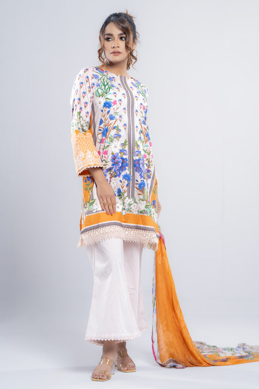 Ready-to-Wear Three Piece Lawn with Chiffon Dupatta