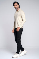 Regular Fit Full-Sleeve Textured Polo Shirt