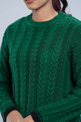 Mid-Length Cable-Knit Pullover Sweater