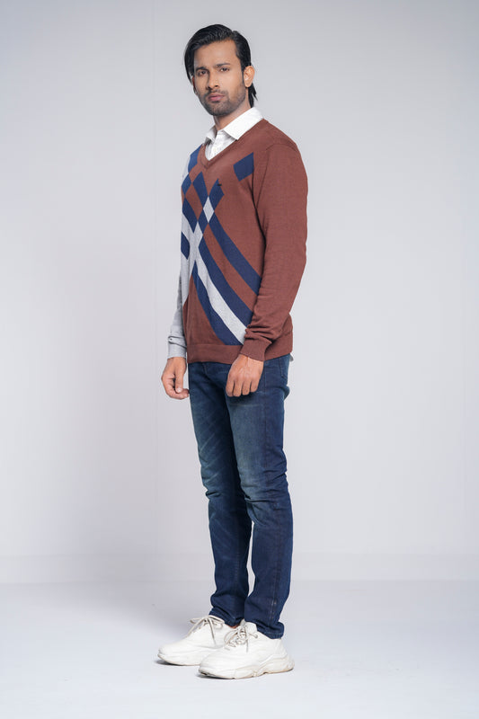 Regular Fit Cotton Yarn V-Neck Sweater