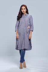 Embroidered Ethnic Kurta with Stripes - One Piece