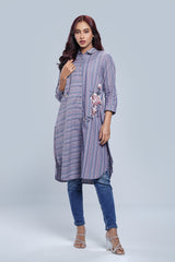 Embroidered Ethnic Kurta with Stripes - One Piece