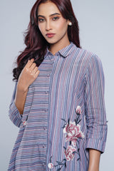 Embroidered Ethnic Kurta with Stripes - One Piece