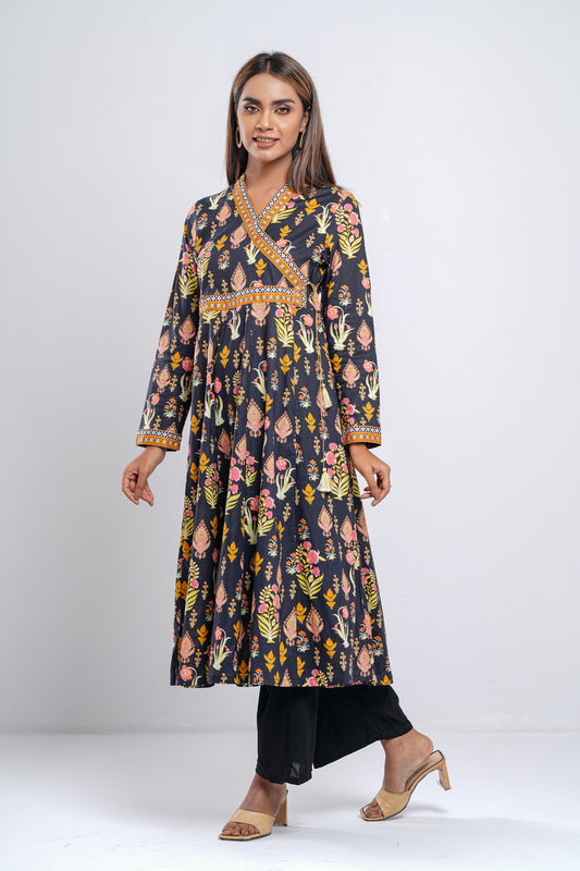 Angrakha-style Flared Printed Lawn Kurta