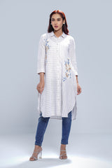 Long-Length Striped Fabric Ethnic Kurta - One Piece