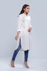 Long-Length Striped Fabric Ethnic Kurta - One Piece