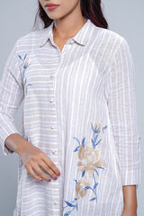 Long-Length Striped Fabric Ethnic Kurta - One Piece